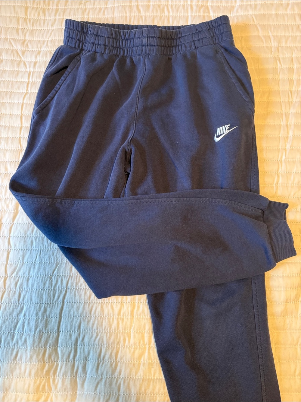 Nike Kids Dark Blue Fleece Joggers with White Swoosh
